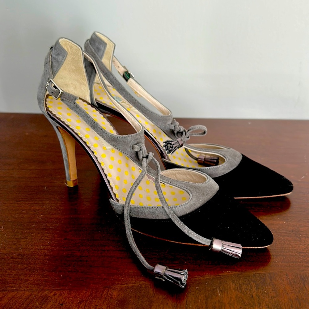 Boden, black and gray suede heels size 37 Alice